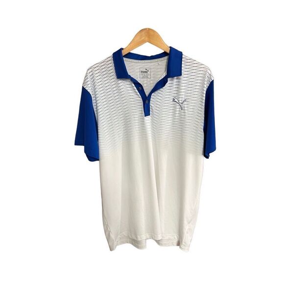 Puma Large (L) White and Blue Patterned Polo - Picture 1 of 5